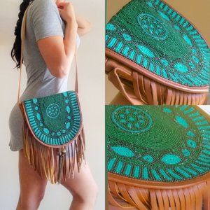 Beaded Earthbound Fringed Crossbody Purse
